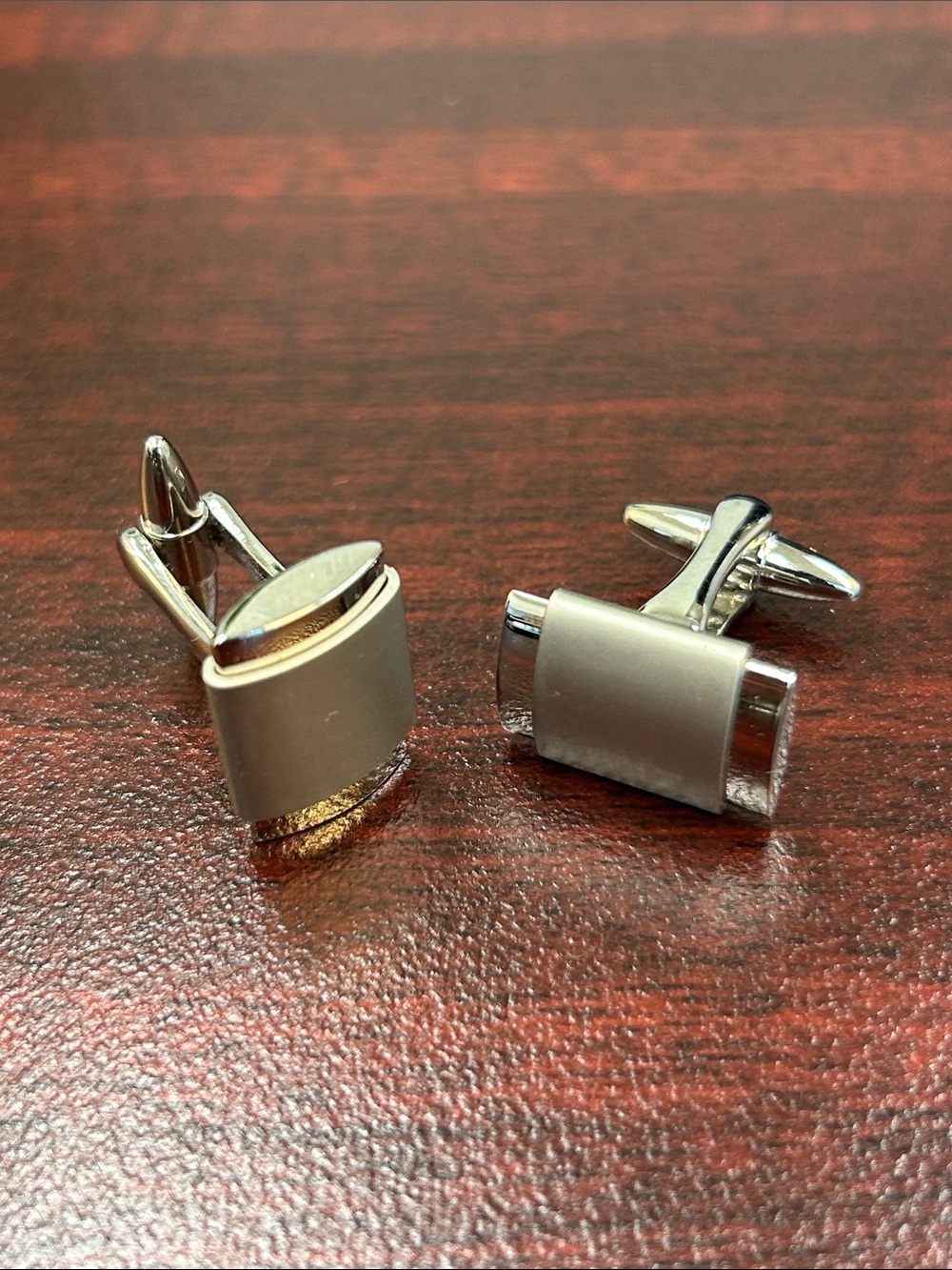 Silver-tone Men's Rectangular Cufflinks - Classic Formal Accessory
